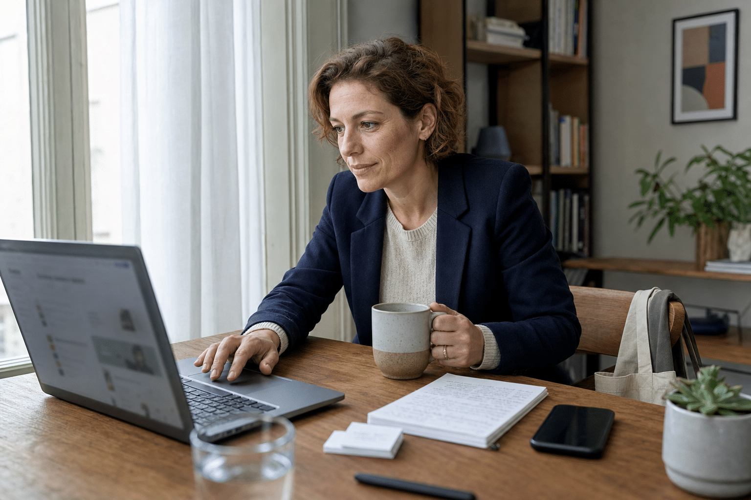 Nő otthoni irodában vásárolható domain név kutatása laptopnál